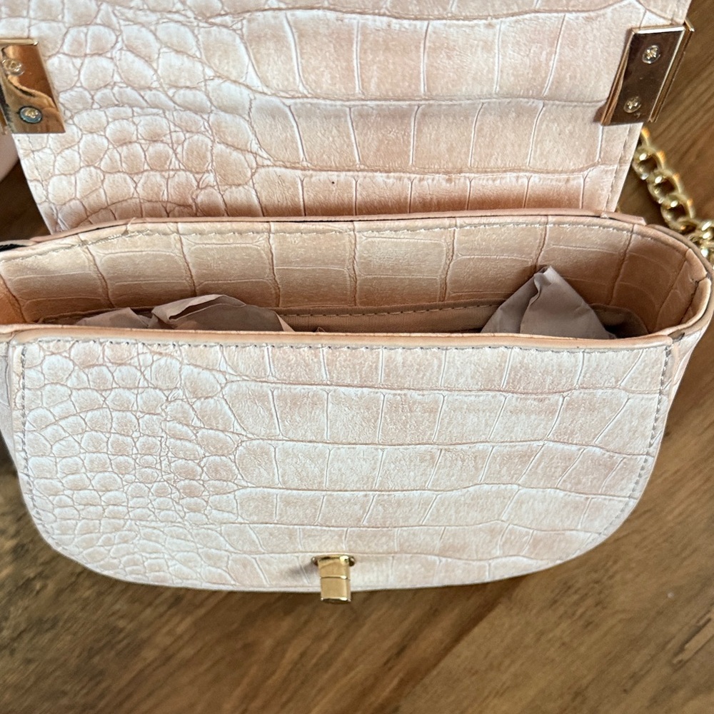 *BEBE* Michelle Mini Saddle Bag Crossbody Chain Strap Shoulder Purse tan - NEW - Picture 8 of 12